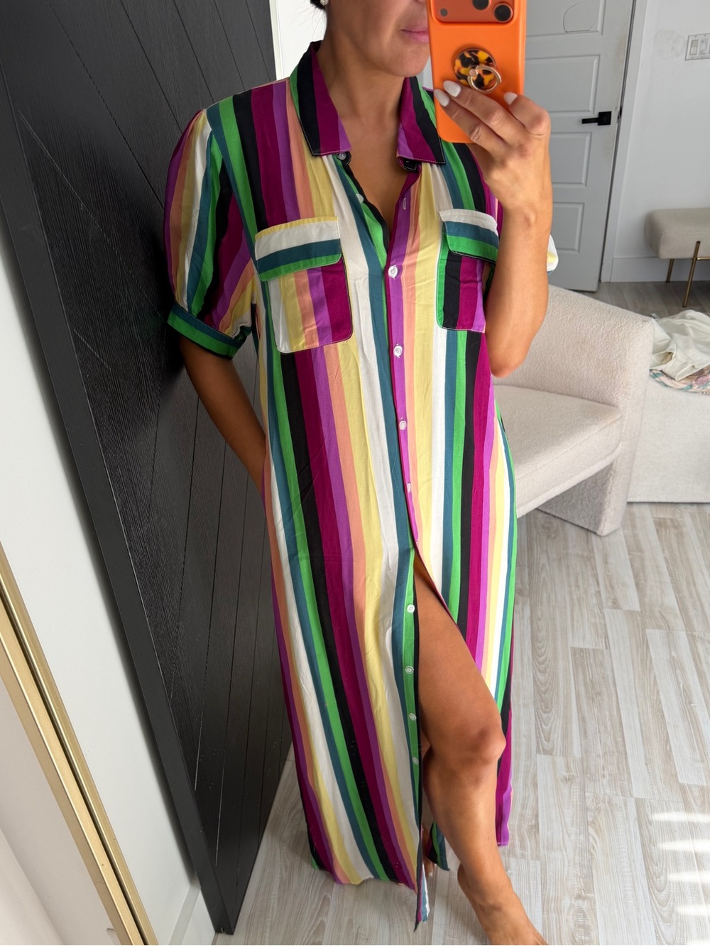 Zara Multi-Color Striped Maxi Shirt Dress